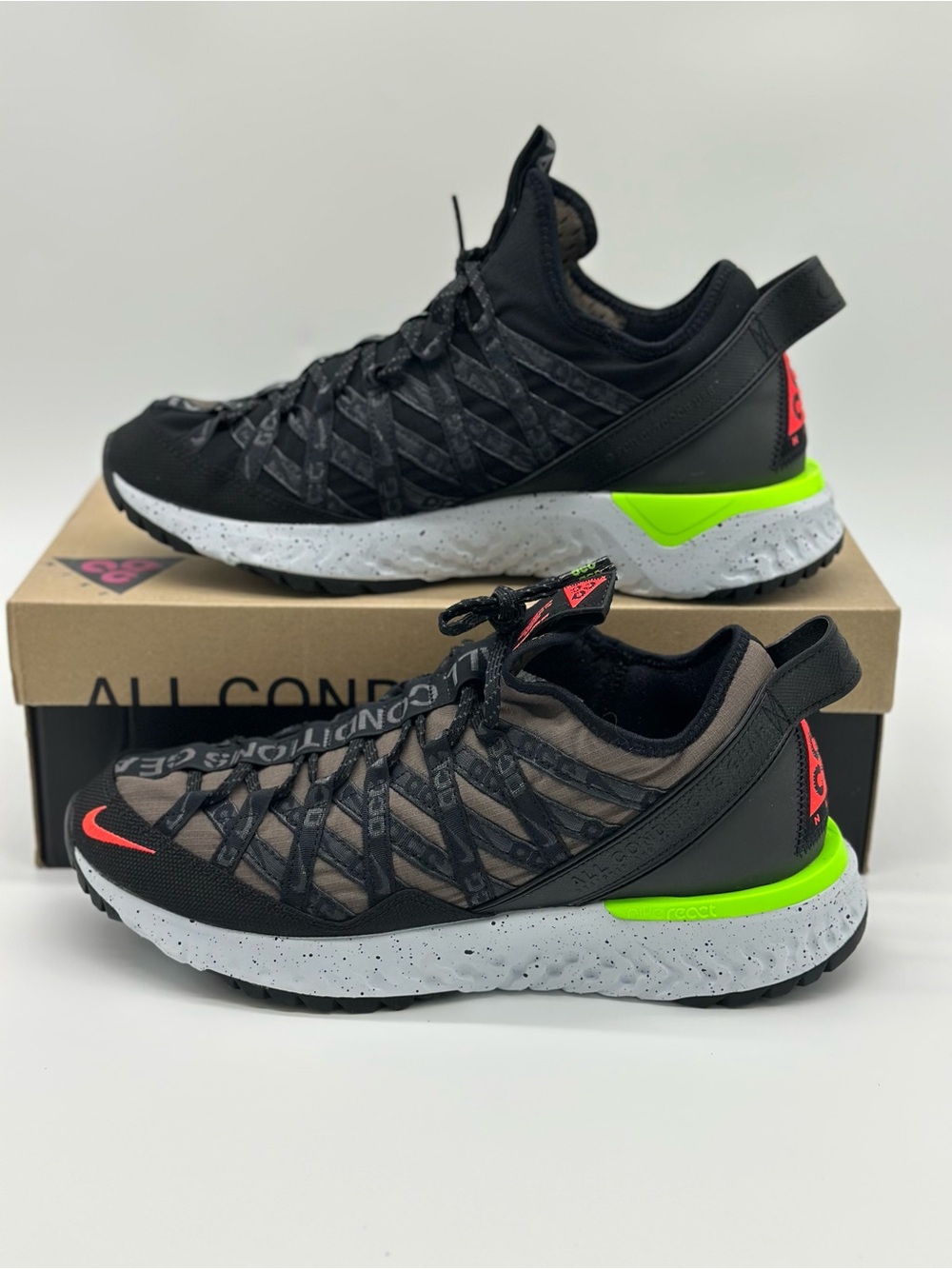 Nike Men’s Black Sneakers with Neon Green & Red Accents